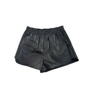 Goelia Womens Black Sz Large Quilted Faux Leather Shorts With Elastic Waistband